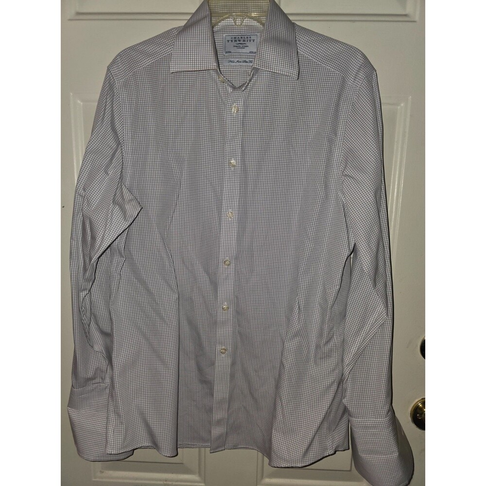 Charles Tyrwhitt Mens 16/33 Slim Fit Non-Iron Dress Shirt White/Gray Check